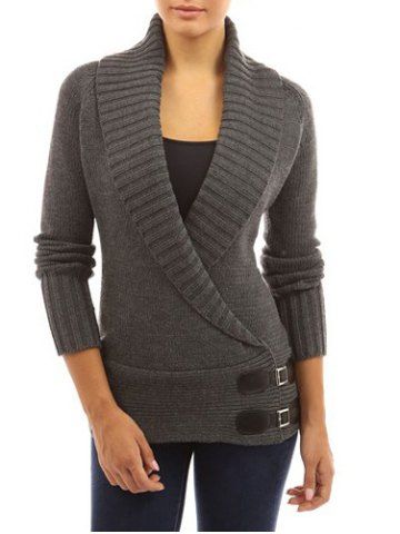 Chic Shawl Collar Long Sleeve Button Design Women's Sweater .