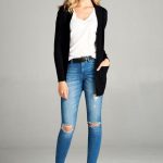 The black cardigan is a closet staple. I love this one because .