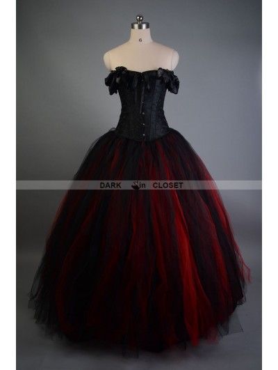 Black and Red Off-the-Shoulder Gothic Victorian Prom Gowns .