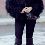 Black fur jacket, leggings, black thigh high boots | Black faux .