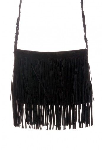 Black Fringe Knit Strap Shoulder Bag | Black fringe bag, Fringe ba
