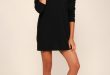 Black Dress - Turtleneck Dress - Long Sleeve Dress - Knit Dress .