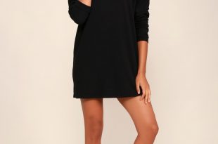 Black Dress - Turtleneck Dress - Long Sleeve Dress - Knit Dress .