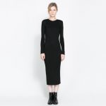Zara Dresses | Black Knit Wide Rib Midi Crew Sweater Dress M .
