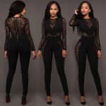 Long Sleeve Black Lace Jumpsuit Women Sexy See Through Mesh .