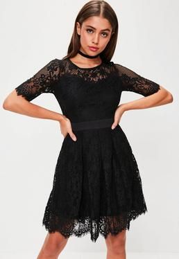 Black Lace Midi Dress + Black + Little Black Dress +Formal + Prom .