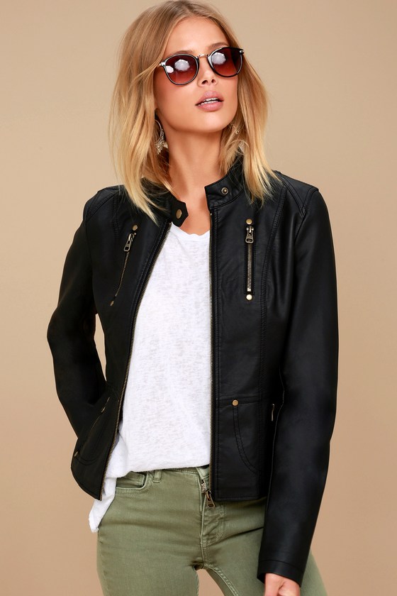 Chic Black Jacket - Moto Jacket - Vegan Leather Jacket - $74.