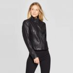 Women's Faux Fur Long Sleeve Leather Jacket - A New Day™ Black .