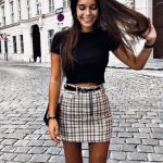 Black top and mini plaid skirt | Spring skirt outfits, Summer .