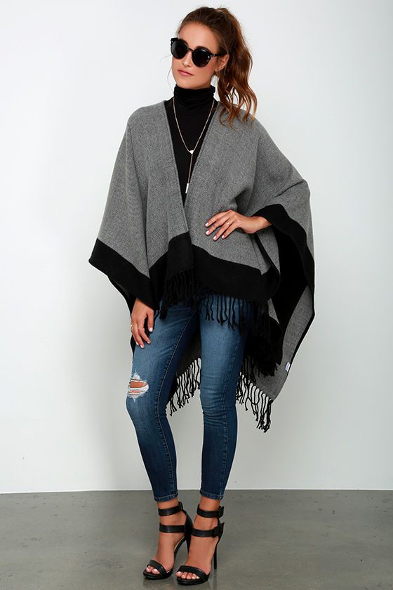 Precipice Palace Black and Grey Ponchoat Lulus.com! in 2019 | Grey .