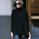 Olivia Palermo leather pants and black poncho. | Style, Street .