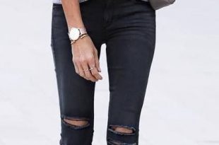 summer outfits Grey Knit + Black Ripped Skinny Jeans | Fashion .
