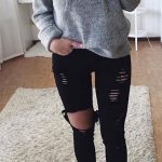 summer #outfits Grey Lace-up Knit + Black Ripped Skinny Jeans + .