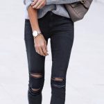summer outfits Grey Knit + Black Ripped Skinny Jeans #mode .