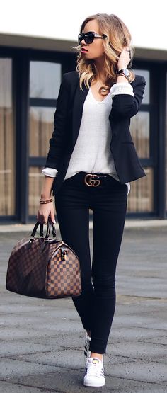 Black Sports Coat Sporty Outfits for  Women