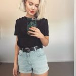 Simple black t-shirt and short jeans look | Casual summer outfits .