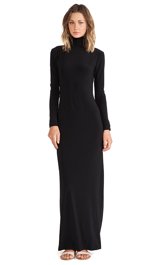 Norma Kamali KAMALIKULTURE Turtleneck Maxi Dress in Solid Black .