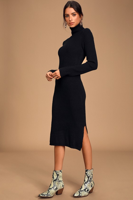 Cozy Black Dress - Sweater Dress - Turtleneck Dress - Dre