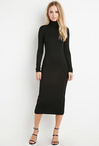 A midi-length turtleneck dress with long sleeves. Must be part of .