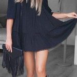 summer #trending #outfitideas | Black Boho Tunic Dress + Fringe .