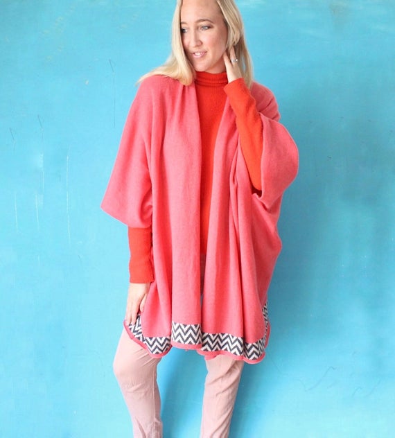 Oversized pink knitted blanket cardigan knitted cardigan | Et