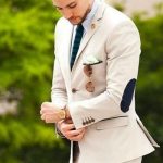 Latest Coat Pant Designs Beige Groom Tuxedos elbow patches 2 .