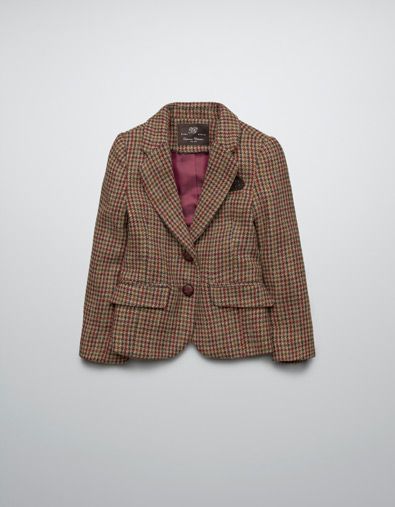 CHECKED BLAZER WITH ELBOW PATCHES - Coats - Girl (2-14 years .