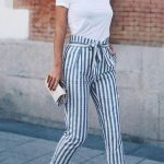 Striped Slim Strap Belt Long Skinny Casual Pants (With images .