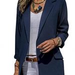 YUNY Women's Modern Fit Longline Sharp Shoulder Jacket Blazer Blue .