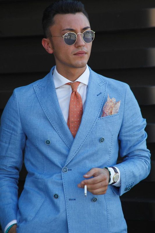 Light Blue Double Breasted Blazer | Double breasted, Mens fashion .