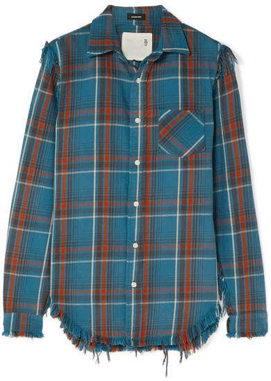R13 - Boy distressed checked cotton-flannel shirt | Blue flannel .