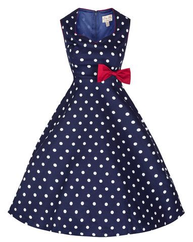 Blue and White Polka Dot Vintage Dress with Red Bow | Vintage .
