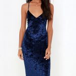 Sexy Navy Blue Velvet Dress - Bodycon Dress - Midi Dress - $40.