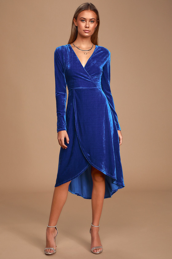 Glam Velvet Dress - Cobalt Blue Velvet Dress - Blue Midi Dre
