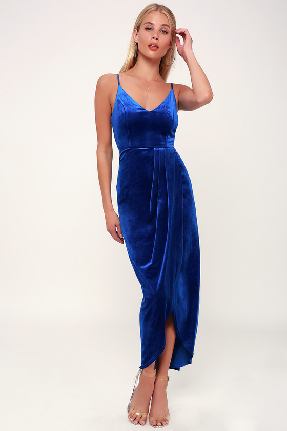 Sexy Royal Blue Dress - Blue Velvet Dress - Tulip Midi Dre
