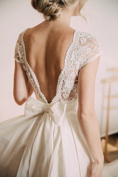Romantic wedding dress idea - deep v-back wedding dress with lace .