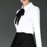 Dressed For Office White Shirt With Black Bow And Black Ski