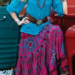 turquoise peasant shirt, pink and turquoise broomstick skirt .