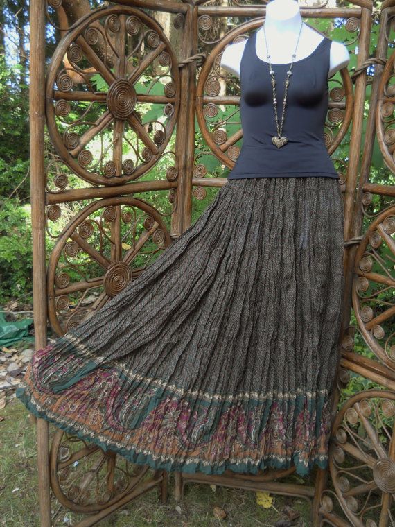 Olive drab border floral broomstick skirt size by LamplightGifts .