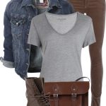 Jean Jacket, Grey T-Shirt, and Brown Jeans" by fashion-766 .