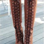 Western Style Knee High Boots Women Lace up Soft Leather Boots .