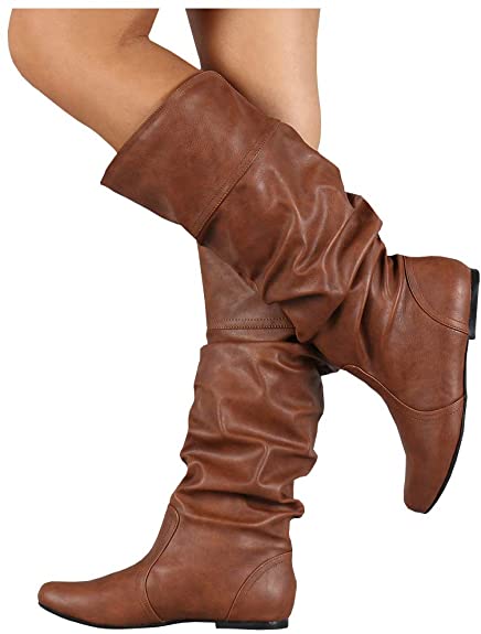 Amazon.com | LAICIGO Womens Wide Calf Boots Slouchy Knee High Flat .