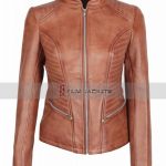 Cognac Leather Jacket | Womens Brown Motocycle Jacket [SAVE 34