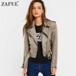 Buy Brown Women Faux Suede Jacket Slim PU Leather Coat Women Short .