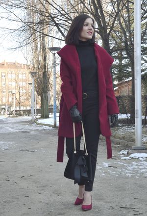 outfits with shein burgundy coat | Chicisi