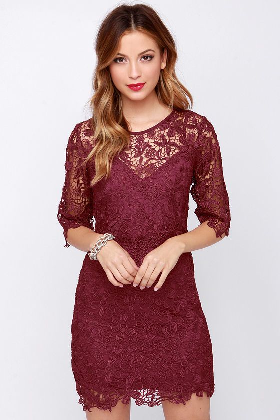 Burgundy Lace Dress Outfit
  Ideas
