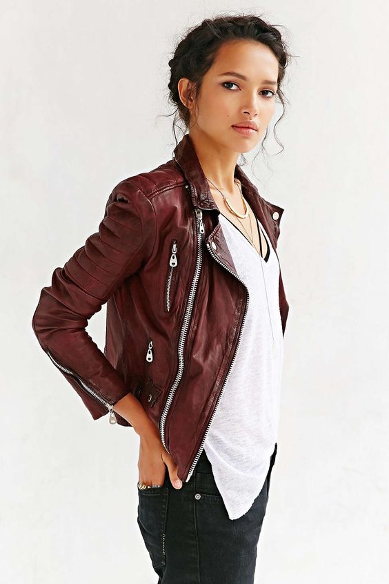 Doma Oxblood Quilted burgundy Leather Jacket. Fall street women .