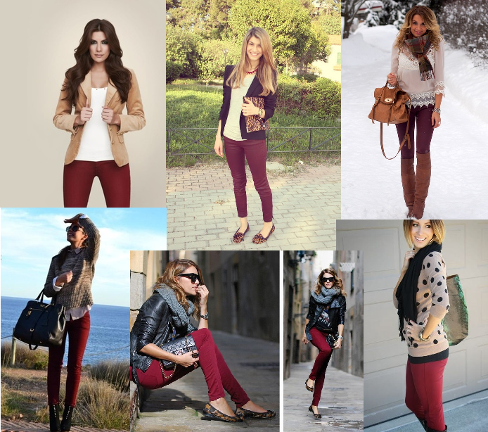 Burgundy or red pants fall outfit ideas | Burgundy leggings outfit .