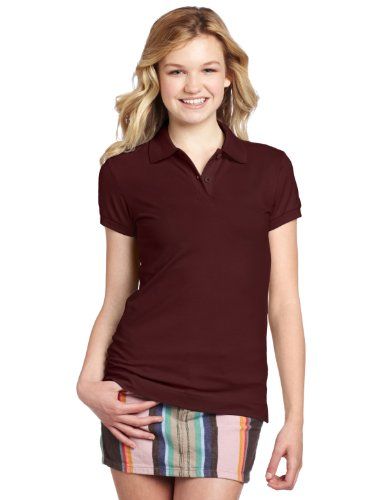 Dickies Girl Juniors' Short Sleeve Pique Polo Shirt,Burgundy .
