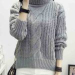 Women's Turtle Neck Solid Color Cable Knit Sweater - Beautifulhalo.c